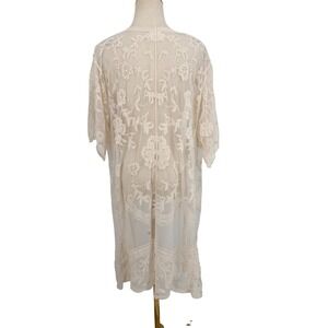 Sirenlily Embroidered Lace Duster S Cream Floral Mesh Maternity Beach Cover Up